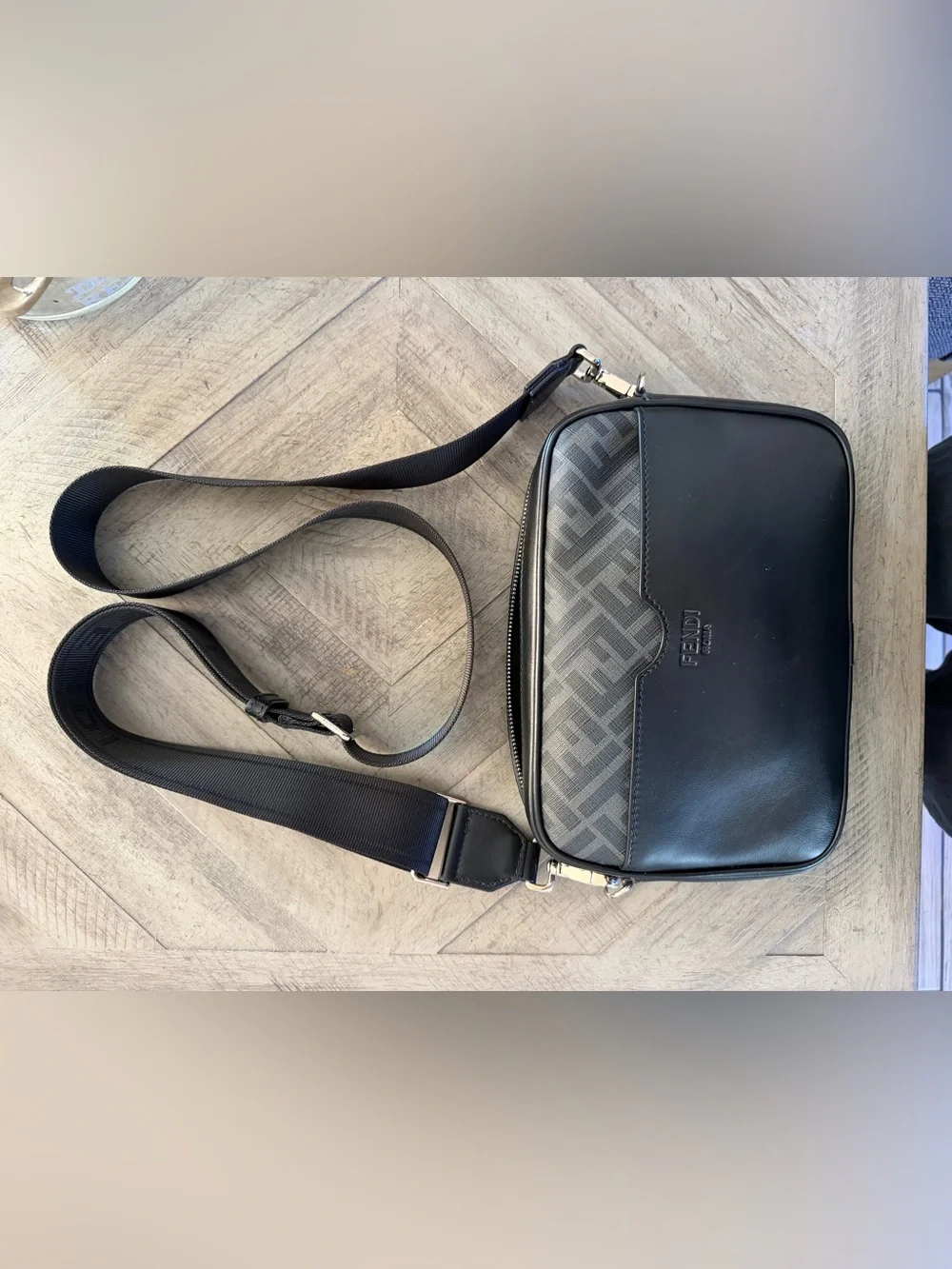 Fendi Black Leather & Logo-Print Crossbody Messenger